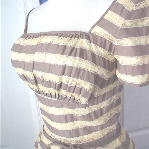 Vintage PAT PREMO Taupe Taffeta Lace Ribbon Dance Party Dress 26W - Picture 4 of 13